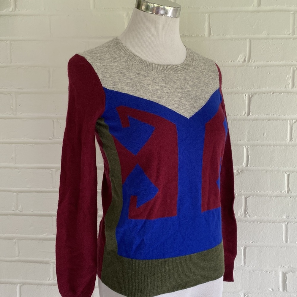 J.Crew Cashmere Blend Intarsia Colorblock 3/4 Sleeve Sweater